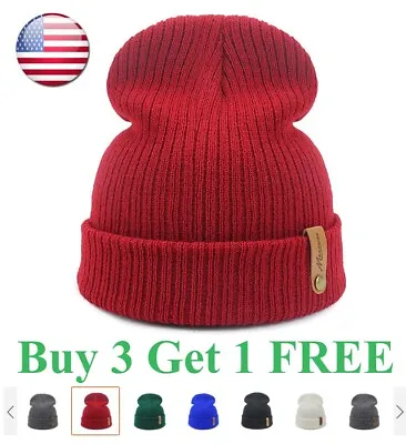 Thick Beanie Warm Plain Knit Hat Baggy Cap Cuff Slouchy Skull Hats Ski Men Women • $5.99