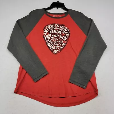 Lucky Brand Shirt Mens Extra Large Red Martin Guitars Raglan Sleeve Music Rock • $20.24