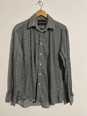 BOSSINI London Size 41 Men’s Shirt Long Sleeve Button Black White Striped Casual • £12.50