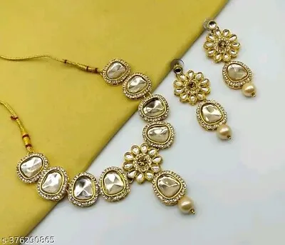 Indian Bollywood Gold Plated Kundan Choker Necklace Earrings Jewelry Set • $19.50