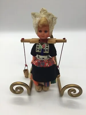 Retro Dutch Girl Doll Yoke Milk Maid Blonde Vintage Wood Shoe Farm Apron Europe • $9