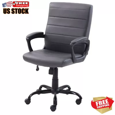 Mid-Back Executive Office Chair Bonded Leather Home Work Ergonomic Chairs Gray • $127.50