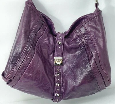 $45.99 • Buy LEATHER TREESJE BOHO BAG EGGPLANT Purple High Quality Silver Hardware Large Size