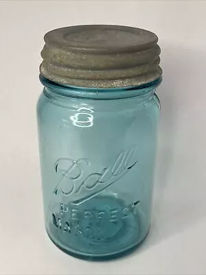 Vintage Ball Perfect Mason Jar Aqua Blue Glass Fruit Canning Quart Size #6 Zinc • $5.99