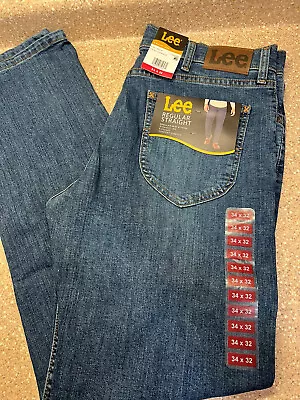 Lee Mens Jeans Regular Fit Straight Leg 34 X 32 Comfort Stretch 5 Pocket Blue • $33.95