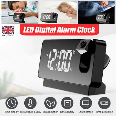 £10.99 • Buy LED Digital Projection Alarm Clock Temperature Date Snooze Ceiling Projector UK