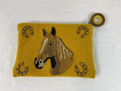 Jenny Krauss 100% Wool Yarn Embroidered Horse Makeup Pouch Bag • $14.95