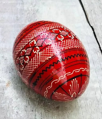 Home Decor Vintage Hand Painted Wood Red Celebration Decorative Easter Egg • $26.99