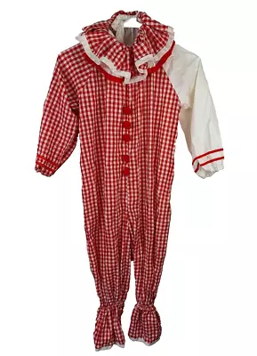 Vtg Clown Costume Jumpsuit Unisex Ruffled Collar Checkered Red Unbranded 2 Piece • $49.95