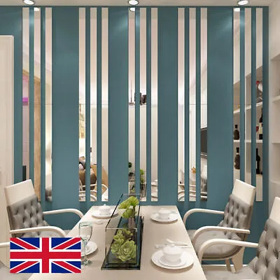 10PCS Long Strip Mirror Acrylic Wall Stickers Self Adhesive Tile Rectangle Decor • £5.99