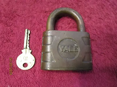 Vintage Heavy YALE Super Pin Tumbler Padlock Embossed Brass Lock With  Key • $32.99