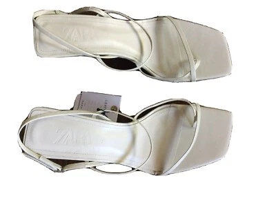 $80 • Buy Zara Strappy Leather Square Toe Heeled Sandals, NWT, Narrow Fit