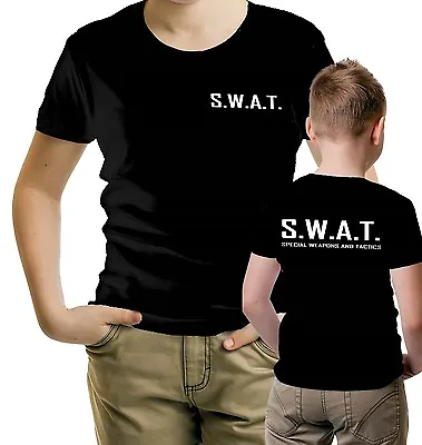 Kid Children's Military Black Fancy Dress Police Swat T-Shirt Party Costume Top • £6.99