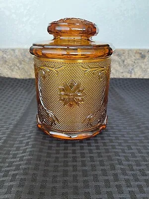 Vintage TIARA INDIANA GLASS Amber Biscuit Candy Jar Canister With Lid • $20