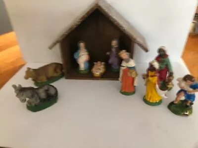 10 Piece Nativity Set Manger Made Italy Vintage Handpaint Chalkware Christianity • $34