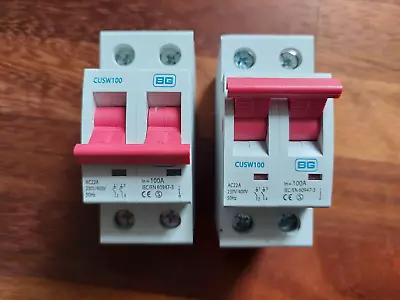 BG CUSW100  Double Pole Main Isolator Switch For Consumer Units AC22A  EN60947-3 • £4