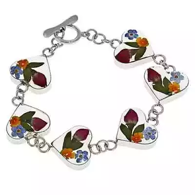 HSN Amena K Designs Sterling Silver Dried Flower 6-1/2  Heart Bracelet • $19.99