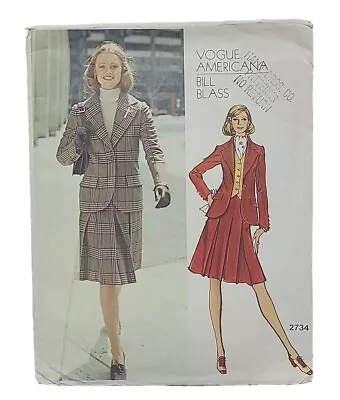 Vogue Americana Pattern Bill Blass Sz 12 Misses' Jacket  Skirt  Vest Ascot #2734 • $15.99