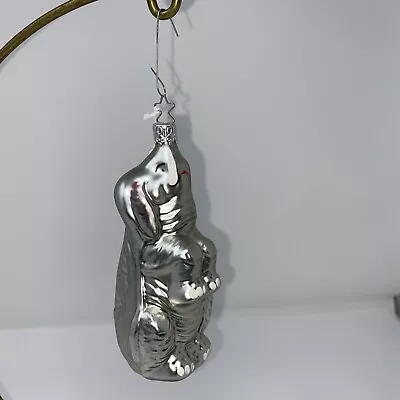 Blown Glass Silver Metallic Elephant Ornament Made In Germany Mint Condition • $22.49