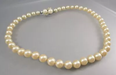 Vintage Creamy Hand Knotted Faux Pearls Choker 15.5  Necklace 6405 • $9.99