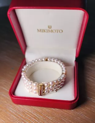 Mikimoto 3 Strand Pearl 18k Gold & Diamond Bracelet LNIB - 7  Length Never Worn • $2999.99