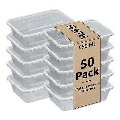 Plastic Food Containers With Lids Takeaway Microwave Freezer Storage 650ml/50pc • £12.45