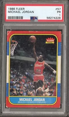 1986 Fleer Michael Jordan PSA 1 PR #57 Chicago Bulls RC ROOKIE • $2199