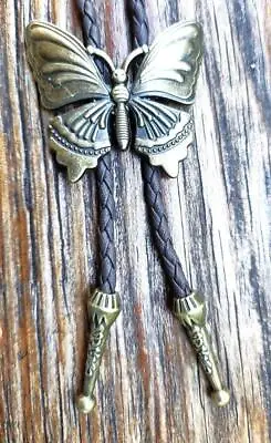 New Bronze Butterfly Rodeo Western Cowboy Bolo Tie Bolotie Necklace • $12.99