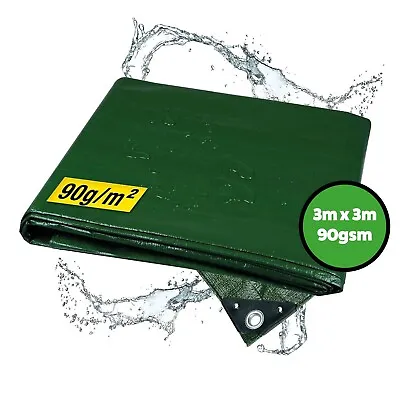 Tarpaulin Heavy Duty 3m X 3m 90gsm Waterproof Sheet Camping 3 X 3 Metres Green • £9.99