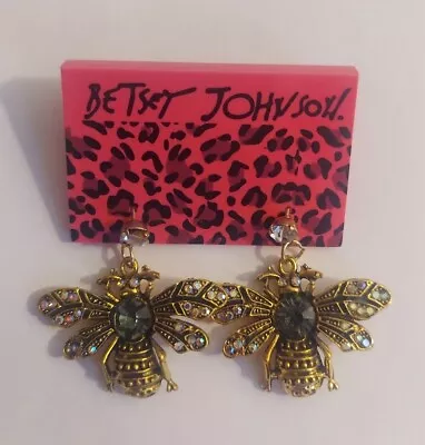 Betsey Johnson Vintage Style Bumblebee Earrings Bronze W/ Colored Rhinestones • $7