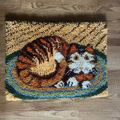 $68 • Buy Vintage Orange Tabby Cat Latch Hook Rug Wall Hanging Completed 20.5 X 27.5