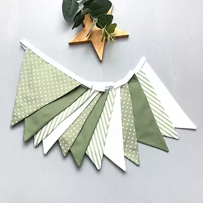 Sage Green Mini Bunting Handmade Fabric Bunting 12 Flags 1.7m • £9.95