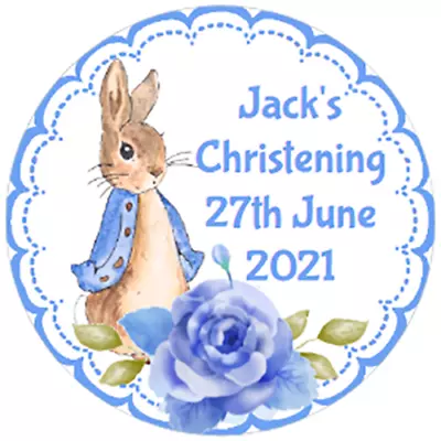 £3.95 • Buy 48 Personalised Christening Baptism Stickers PETER RABBIT  40mm Labels