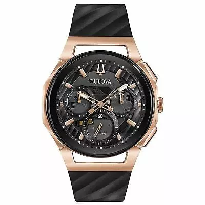 Bulova Black Mens Chronograph Watch Curv 98A185 • $719