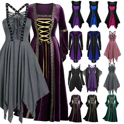 £25.55 • Buy Womens Vintage Gothic Punk Victorian Medieval Witch Costume Cosplay Fancy Dress