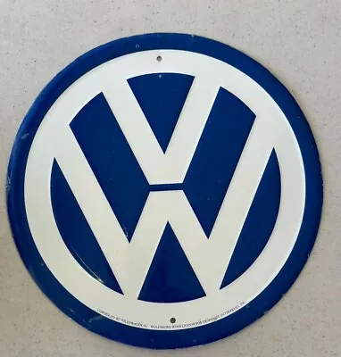 Rare VW VOLKSWAGEN AG LOGO METAL SIGN WOLFSBURG TIN 12  Diameter Blue And White • $25