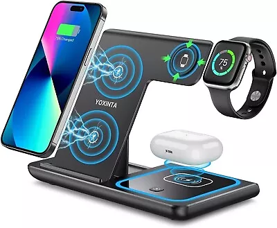 Wireless Charging Station 3 In 1 Wireless Charger Stand IPhone Apple Watch Dock • £27