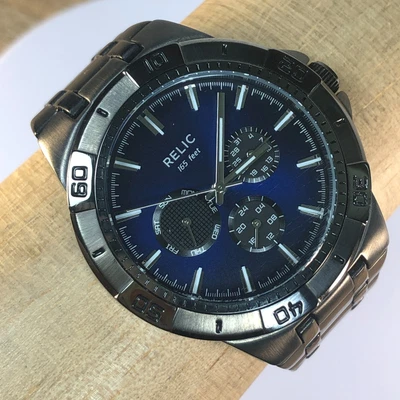 $22.14 • Buy Relic Men Black Stainless Steel Day Date ZR15533 Day Date Blue Dial Quartz Watch