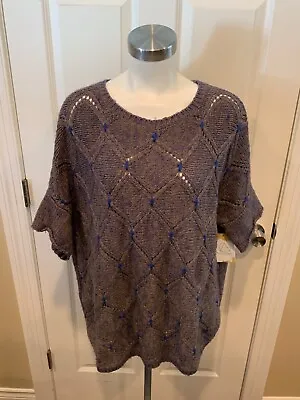 Moth Gray & Blue Diamond Knit Patterned Short Sleeve Sweater  Size S/M • $36