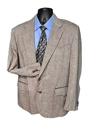 44R Western Blazer Tweed Elbow Patch Brad Whitney Men Tan Cowboy Sport Coat • $18.50