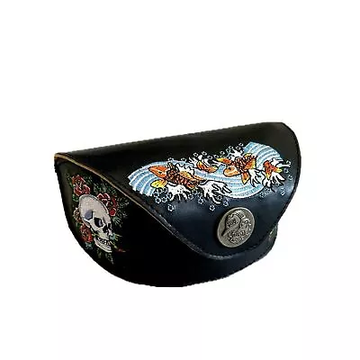 Ed Hardy EHS-002 RARE Y2K Leather Embroidered Koi Fish Skull Sunglasses Case • $39.50