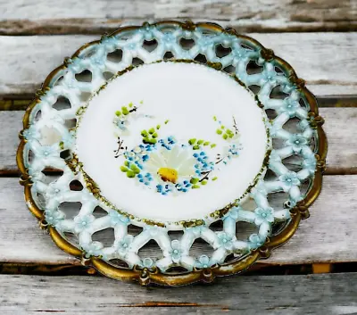 Vtg Milk Glass Plate W Lace Edge Floral Painted 7.25  • $18.30