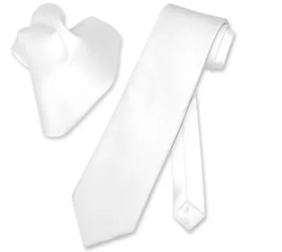 Vesuvio Napoli Solid WHITE Color NeckTie And Handkerchief Mens Neck Tie Set • $12.95