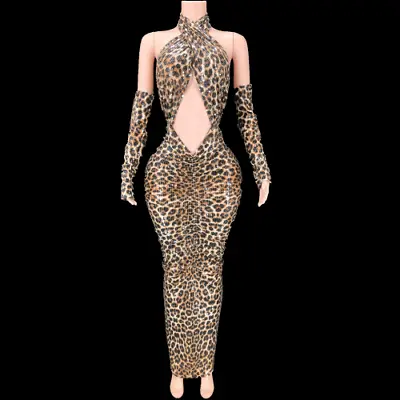 $116.90 • Buy New Sequins Leopard Bodycon Sexy Gown Dress Nightclub Outfit Show Stage Wear