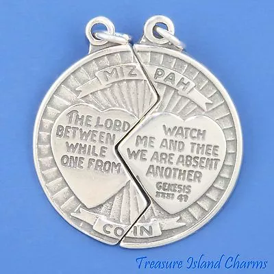 Mizpah Coin Two Part To Share With Verse 31:49 925 Sterling Silver Charm Pendant • $25.95