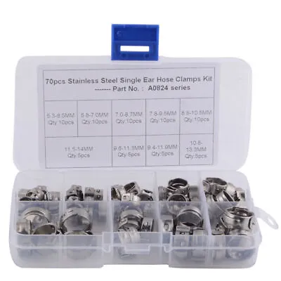 70Pcs Mixed Car Single Ear Hose Plus Clamps 304 Stainless Steel Kits 5.8-21.0mm • $10.99