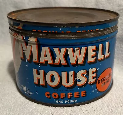 Vintage 1 Lb Maxwell House Coffee Can Tin With Lid REGULAR GRIND • $9.99
