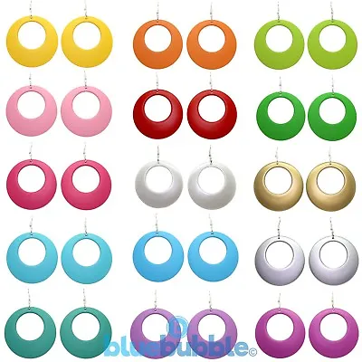 £4.95 • Buy Bluebubble DISCO FEVER Large Round Hoop Drop Earrings Kitsch 60s 70s 80s 90s Fun