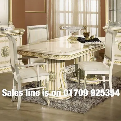 £1700 • Buy New Versace Design Italian Rossella Beige/Gold Dining Table And 6 Chairs Set