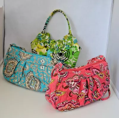 Vera Bradley Frannie Call Me Coral Totally Turquoise Limes Up Purse Bag Lot Of 3 • $30